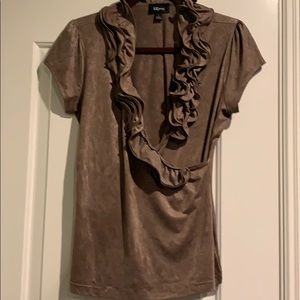 Nice taupe colored top with ruffle
